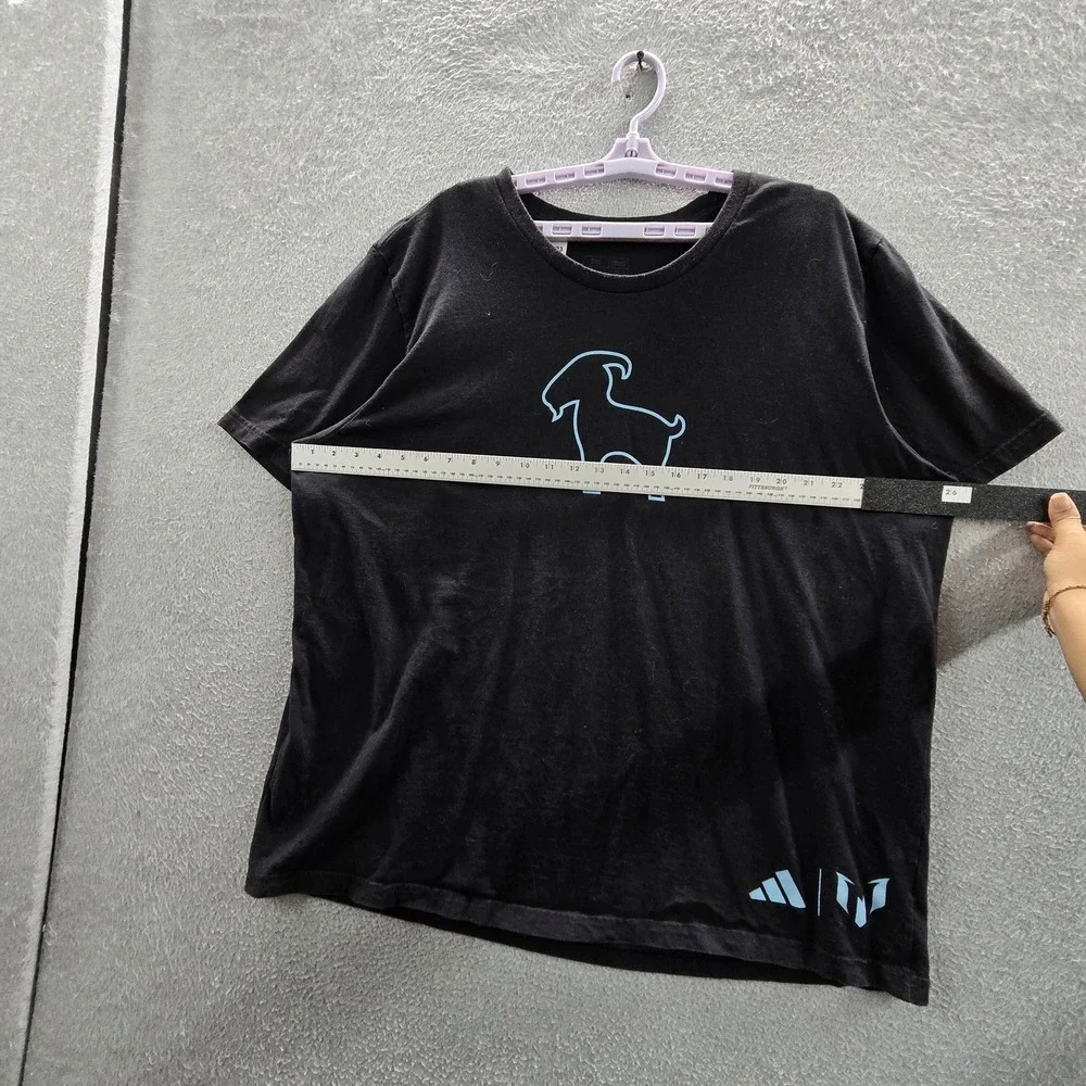 Adidas x Lionel Messi Men Shirt 2XL Black Graphic The Goat Logo Short Sleeve